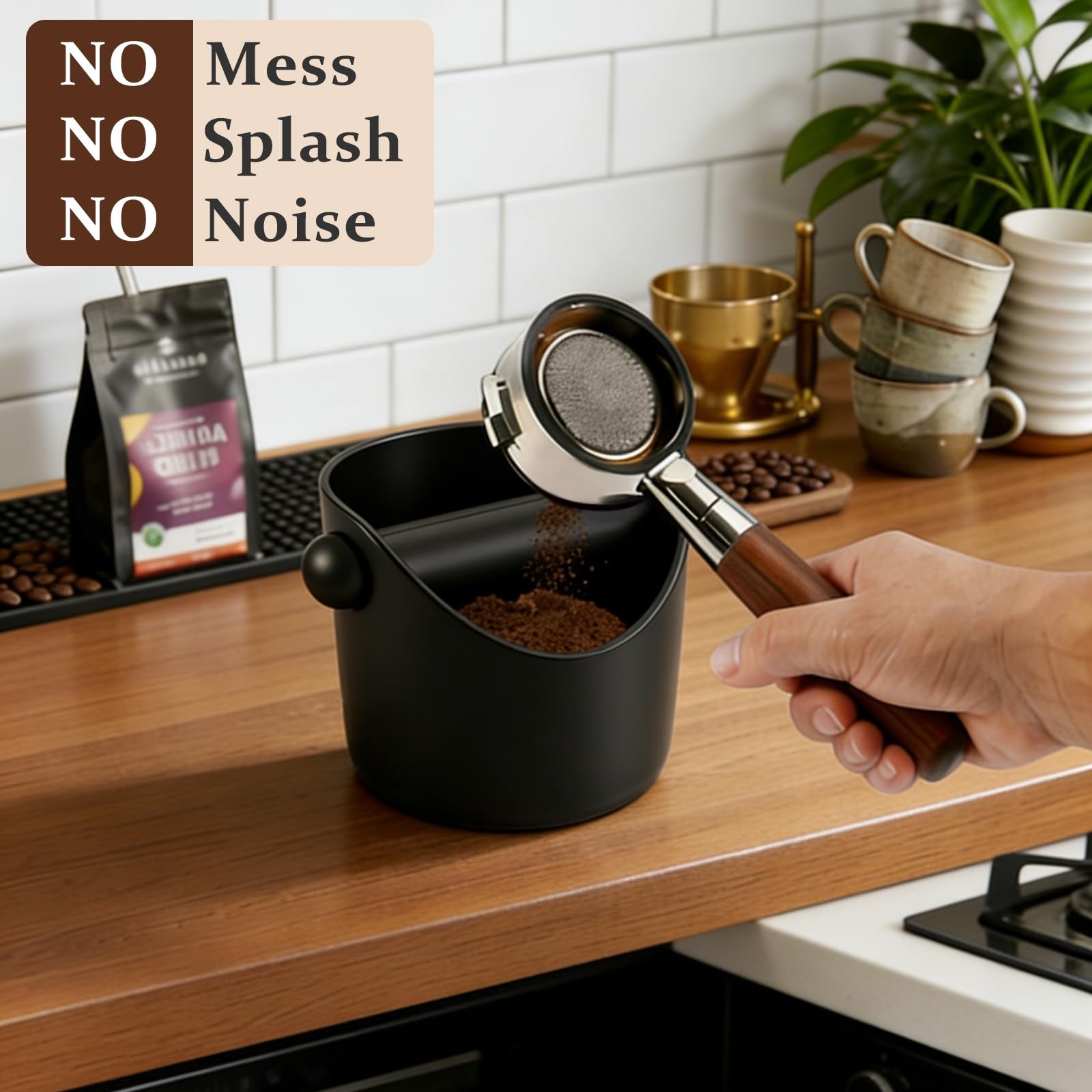 Black 4.3 Inch Small Espresso Knock Box Coffee Grounds Bin Removable Bar