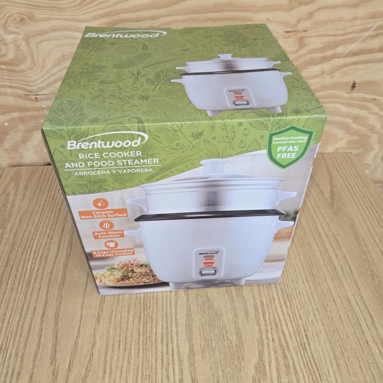 BRENTWOOD TS-180S: Rice Cooker Steamer 8 Cup, White NIP
