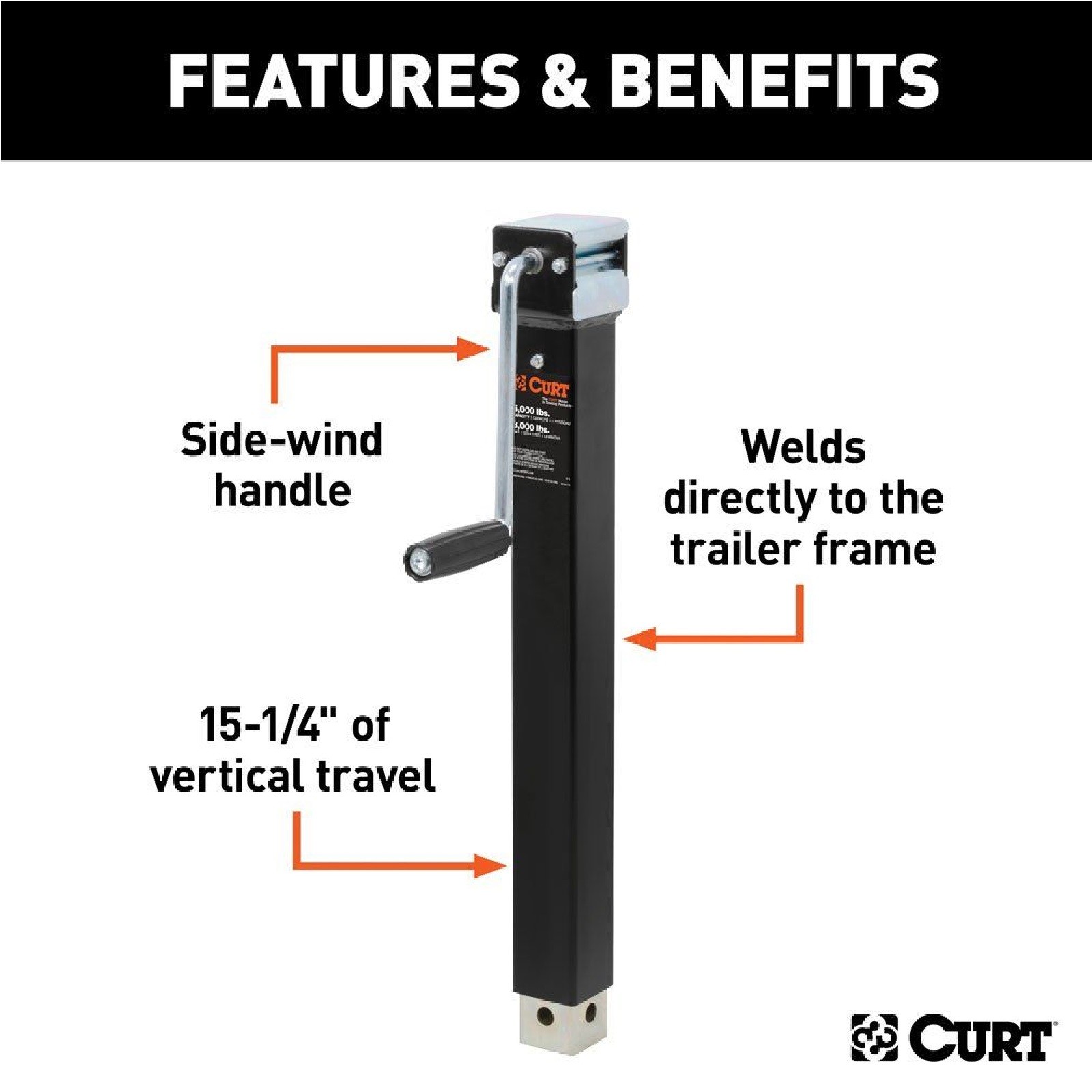 Curt Universal Carbide Black Powder Coat Direct Weld-On Square Sidewind Jack