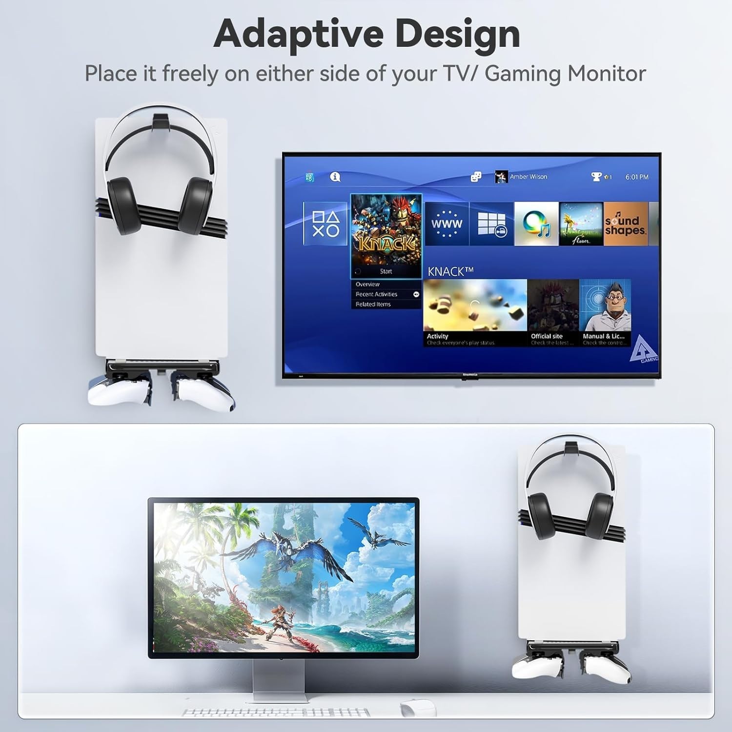 Compact P5 Wall Mount with Dual Controller Holder - Elevate Your Gaming Setup