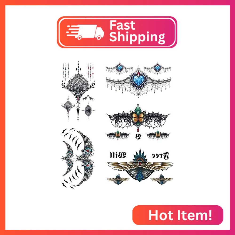 VIWIEU Large Chest Temporary Tattoos for Adult Women and Teen Girls, Fake Body A