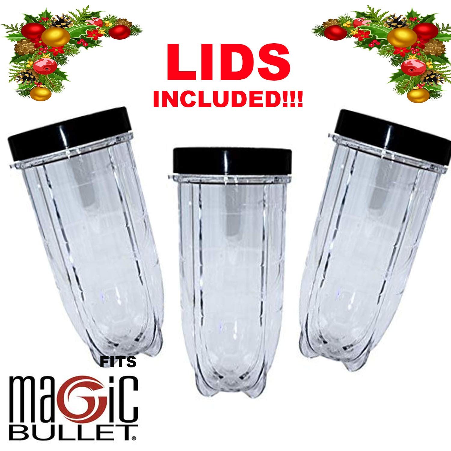 16oz Cups 6 Piece Set - 3 Replacement Cups WITH LIDS for Magic Bullet Blender...