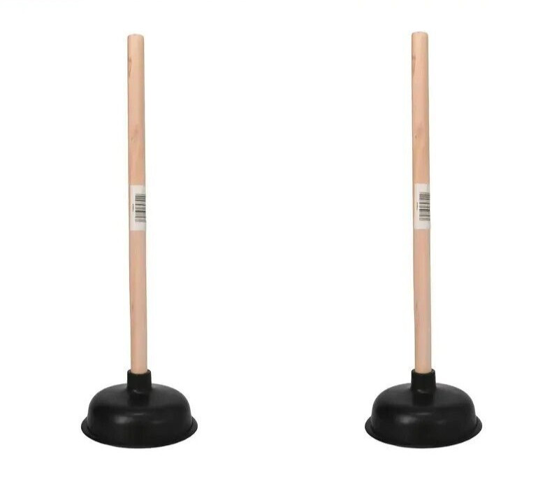 2 PCS Heavy Large 19 Inches Rubber Toilet Plunger With Wood Handle Clears