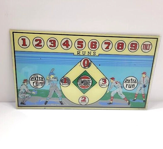 Vintage Original Baseball Pinball Machine Back Glass 17-1/2" x 10"