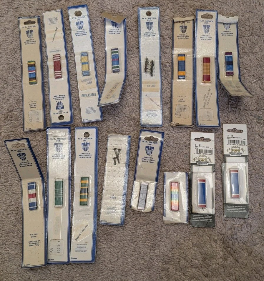 N.S. Meyer Vintage Military Ribbons Pins Cluster IRA GREEN INC. Lot Of 16 1966