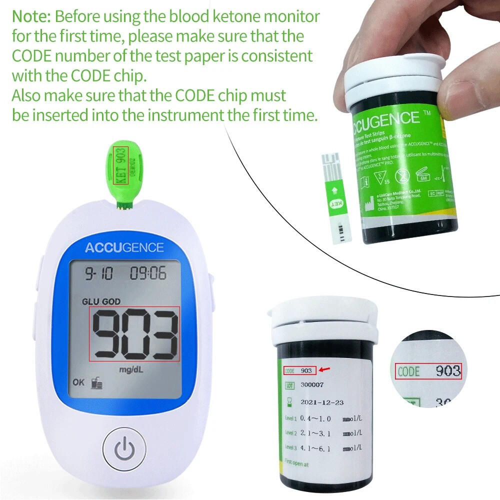 5 Second 3in1 Home Blood Ketone Tester Blood Glucose Meter Uric Acid Test xfd