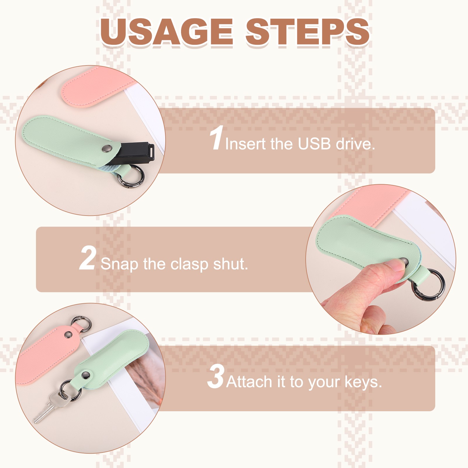 2 Pcs 5"x1.7" Leather USB Flash Drive Holder with Keychain Portable,Green