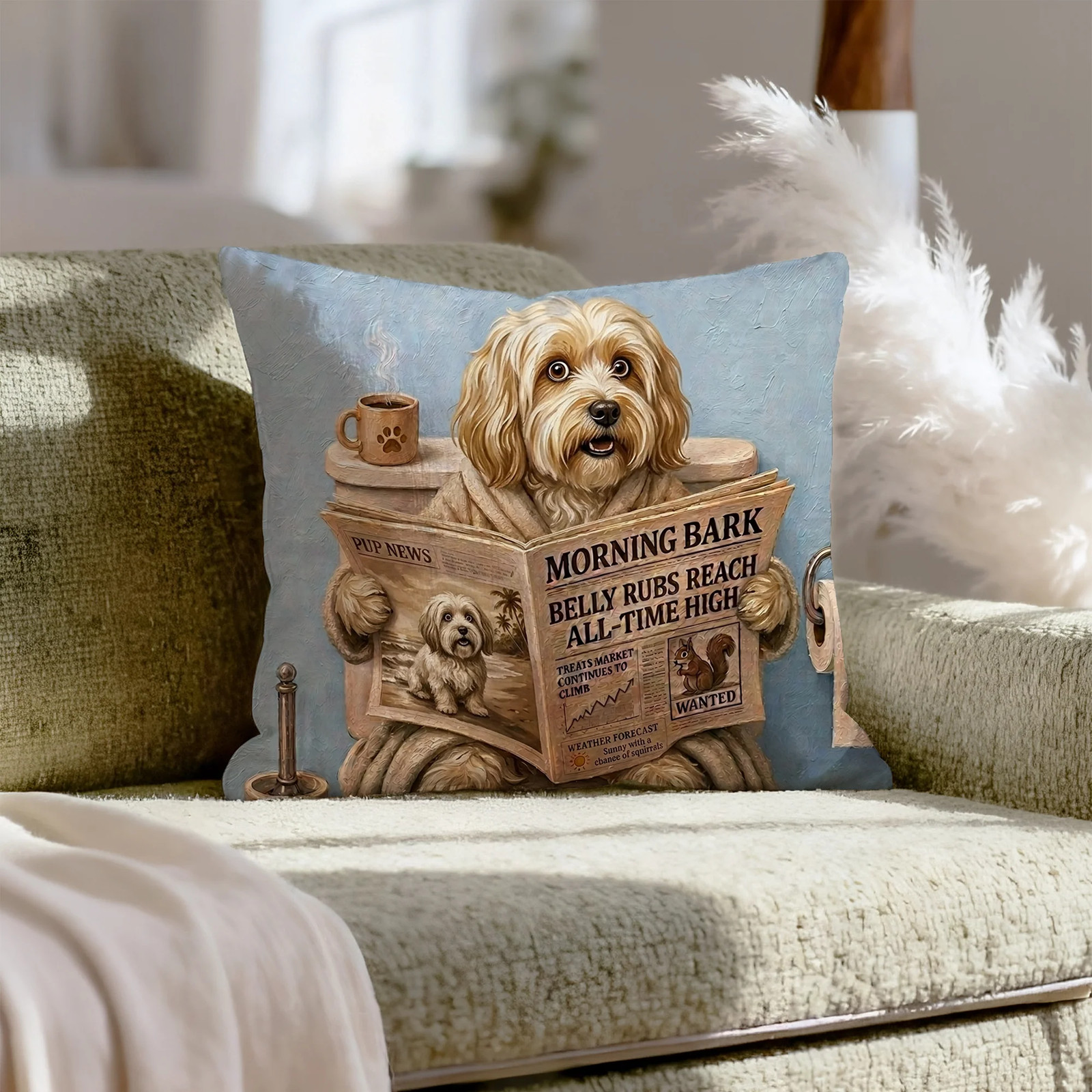 "Morning Business" - Havanese Pillow Cover - Dog Lover Home Decor