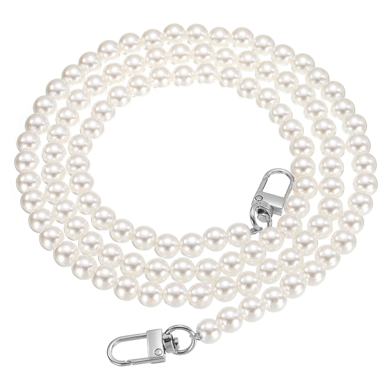 2Pcs Imitation Pearl Purse Strap 43.3 Inch Handbag Swivel Clasp Silver