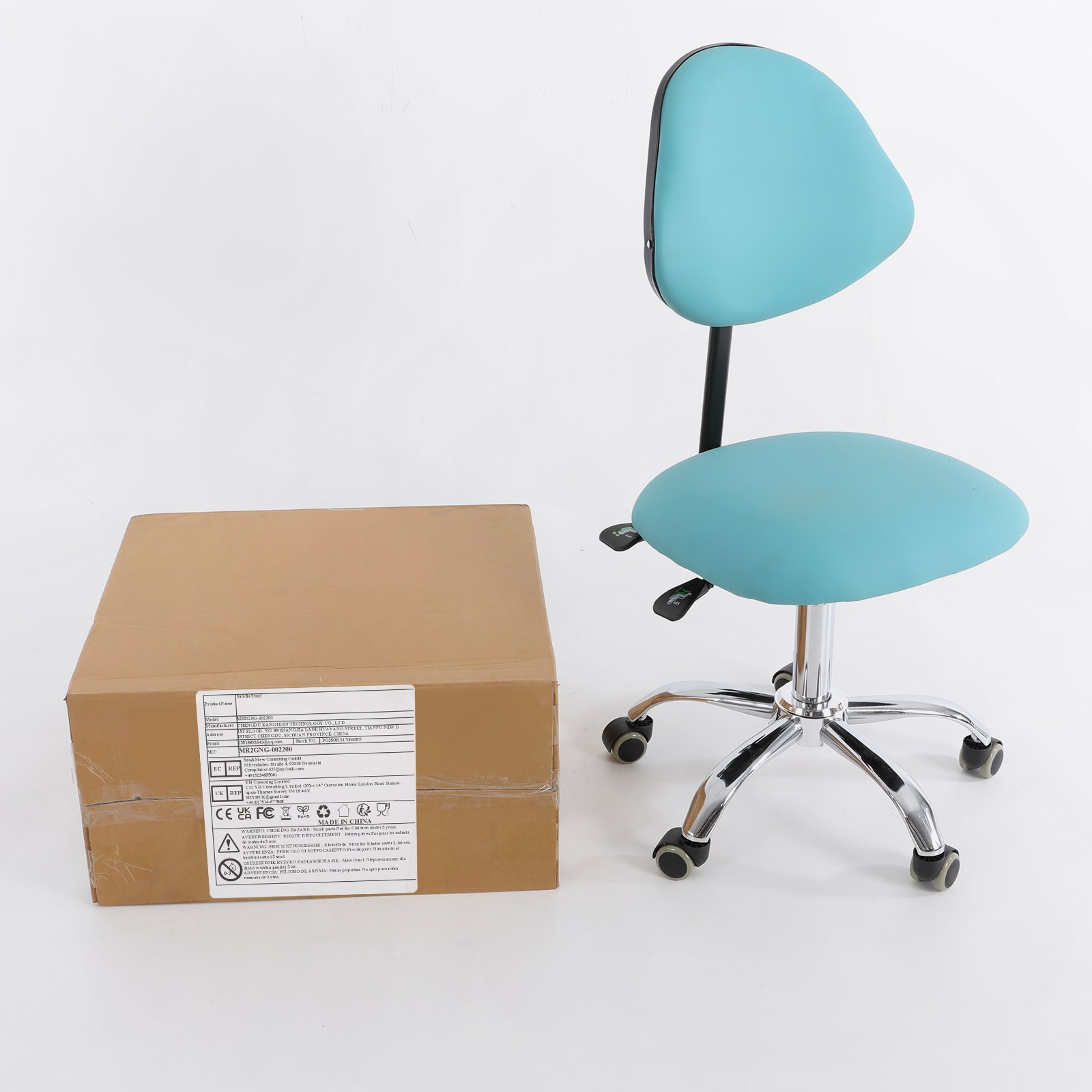 Adjustable Swivel Chair Ergonomic Rolling Saddle Stool w/ Backrest for Office