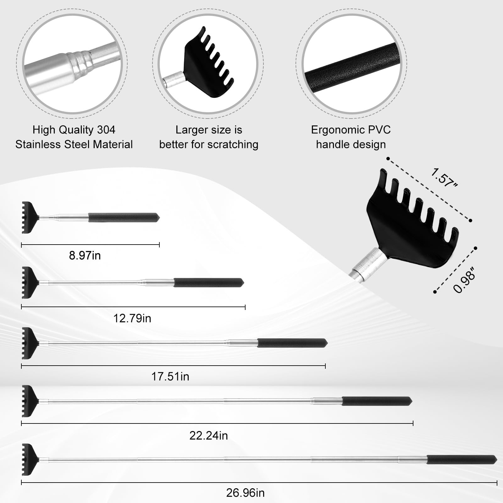 XKOS 4-Pack Telescoping Back Scratcher with Rubber Handles & Box Black