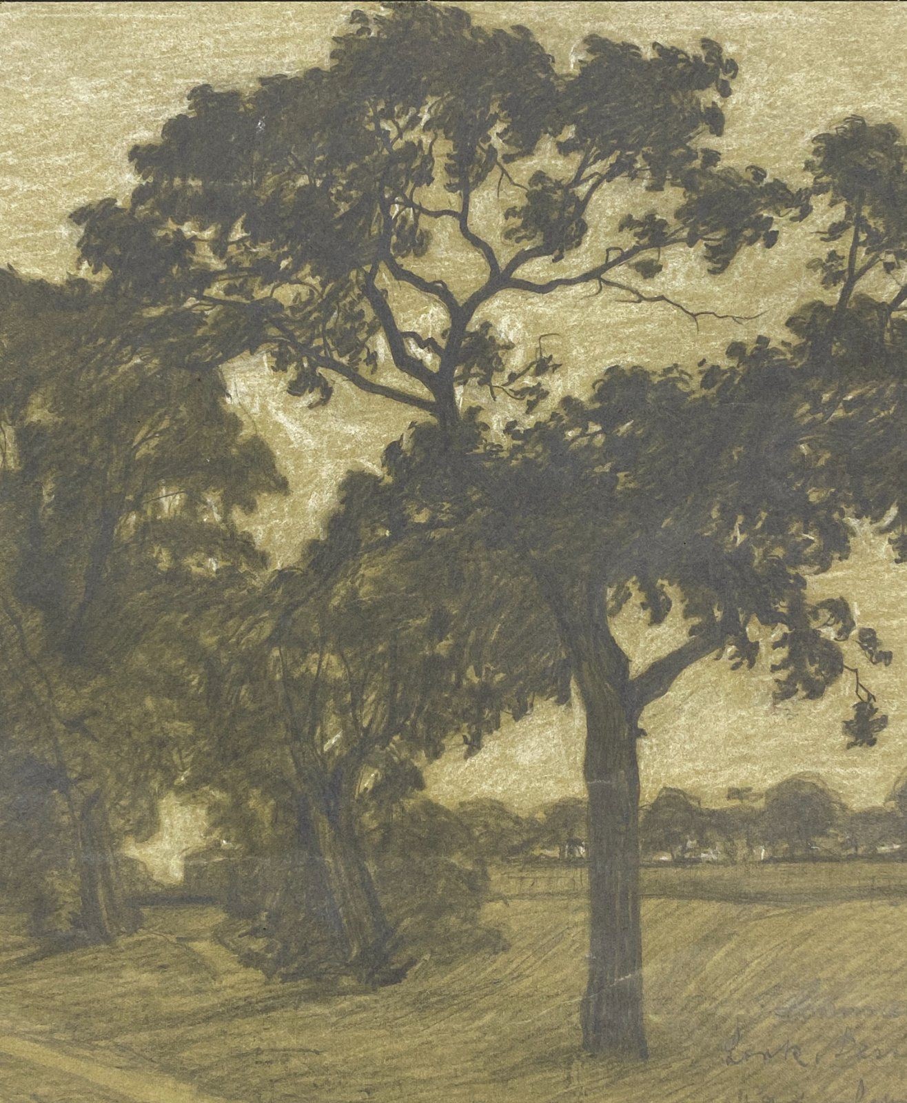 * DRAWING MARTIN LEHMANN STEGLITZ PARK DESSAU 1900 UNIQUE SIGNED