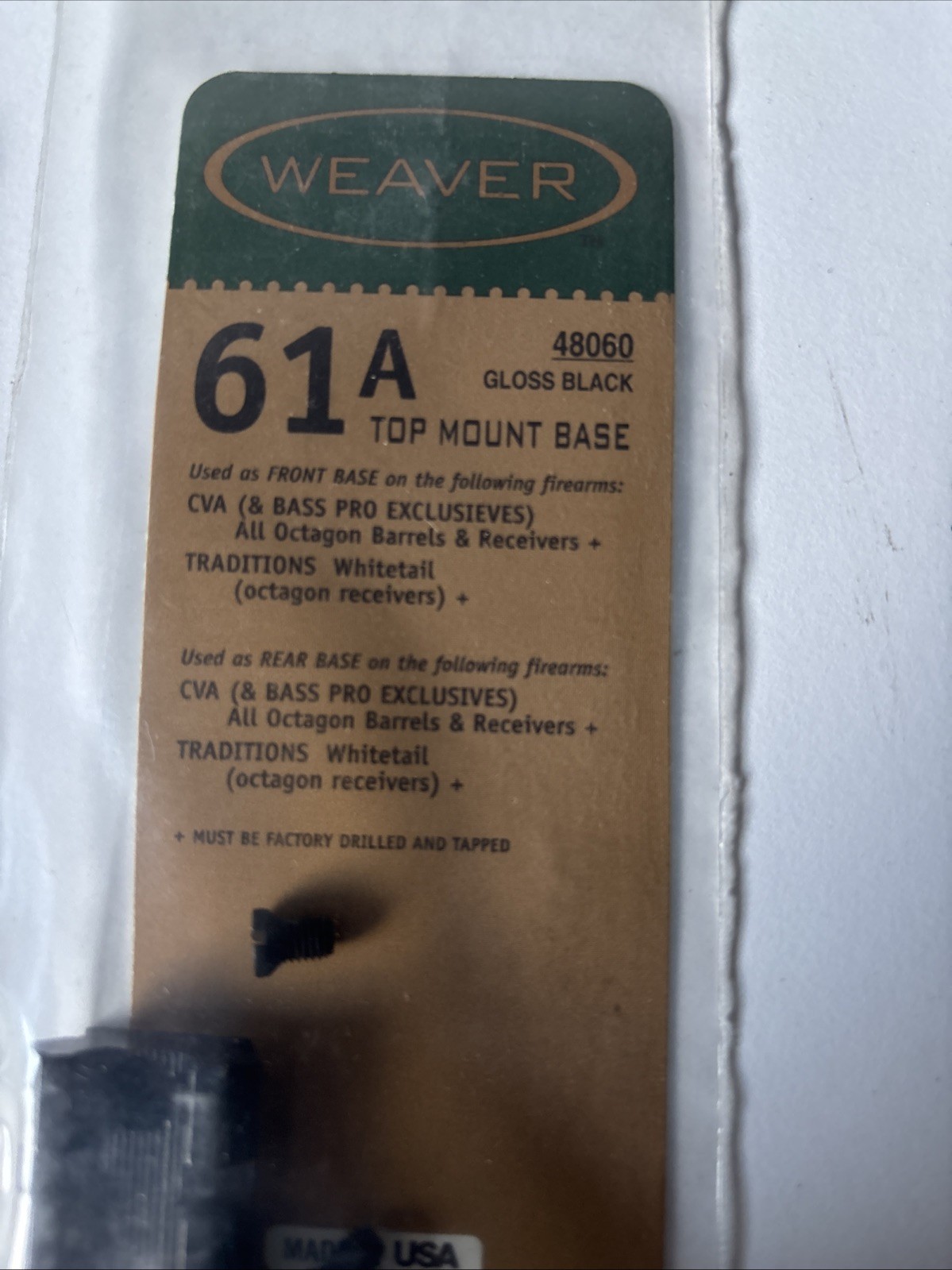 WEAVER TOP MOUNT BASE MODEL 61A 48060 Gloss FRONT & REAR BASE CVA Traditions