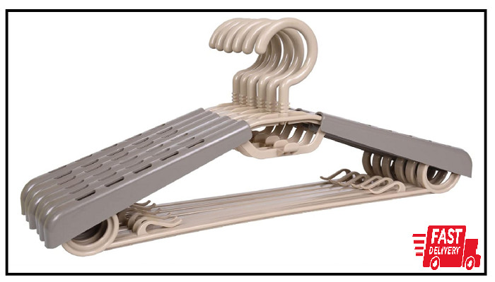 6-Pack Heavy Duty Plastic Extra-Wide Arm 15"-23" Suits Clothes Hangers with Swiv