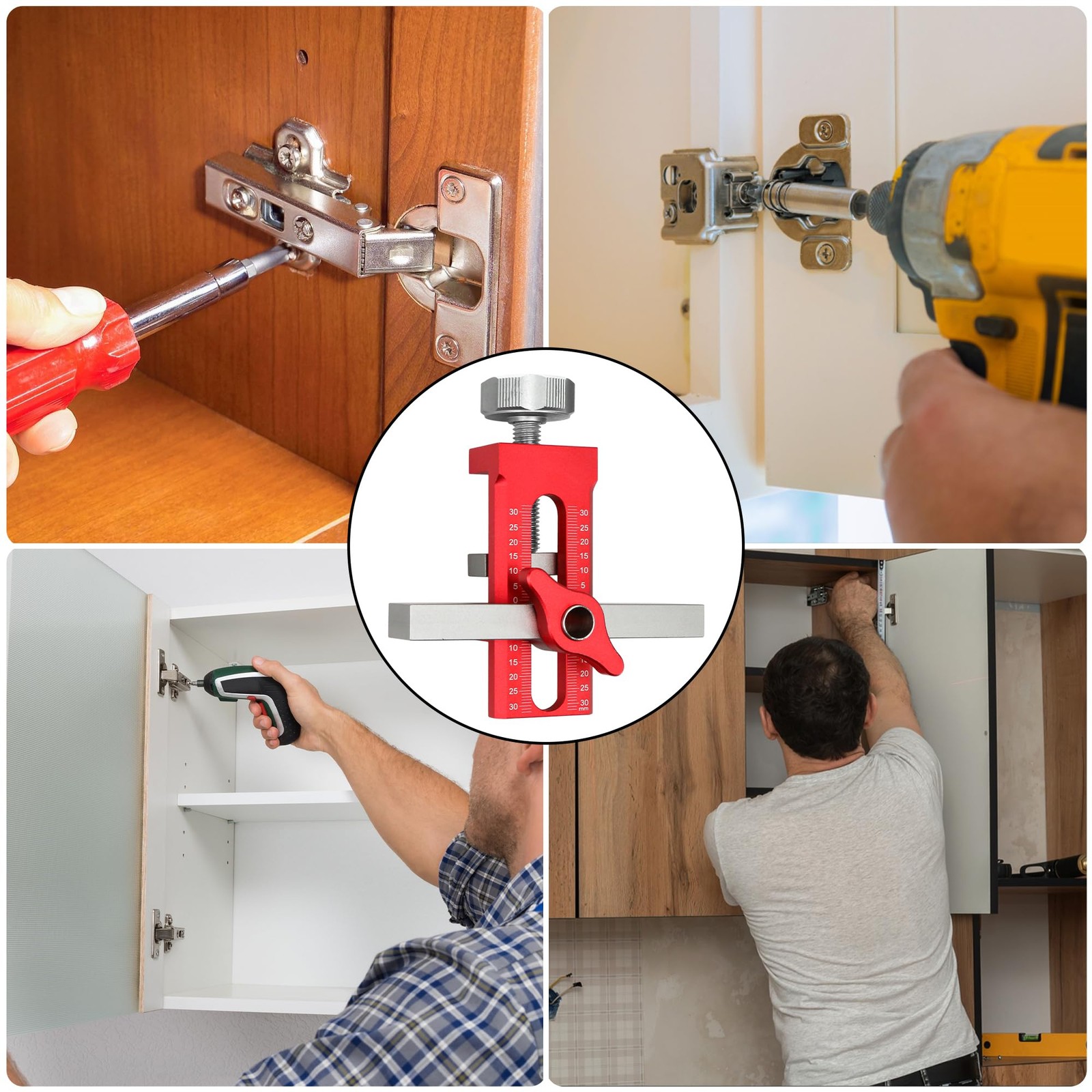 2In1 Cabinet Door Handle Mounting Jig Hinge Installation Tool 3 Drill Bits