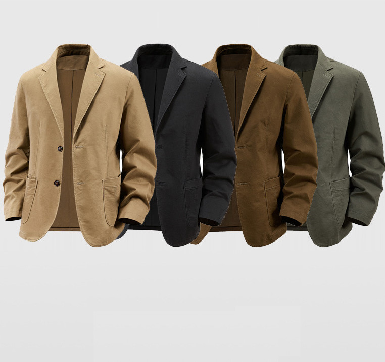 Autumn Men's Casual Two-Button Suit Jacket washed cotton Coats Fashion Blazers
