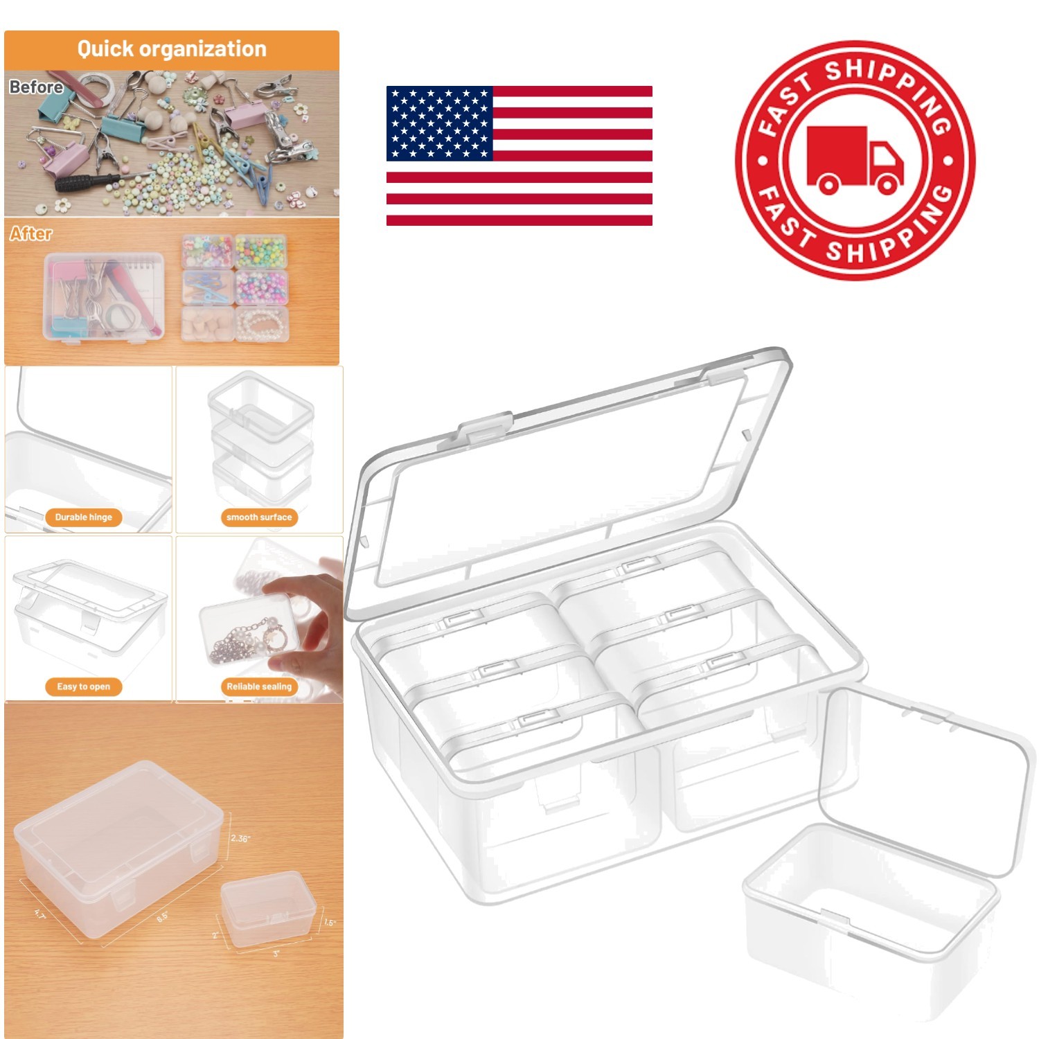 Small Bead Organizers 3 Pack Clear Plastic Storage Cases for Crafts and Jewelry