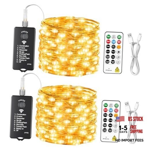 2-Pack 33FT 100LED Fairy Lights Battery Operated 100 LEDs - 2Pack Warm White