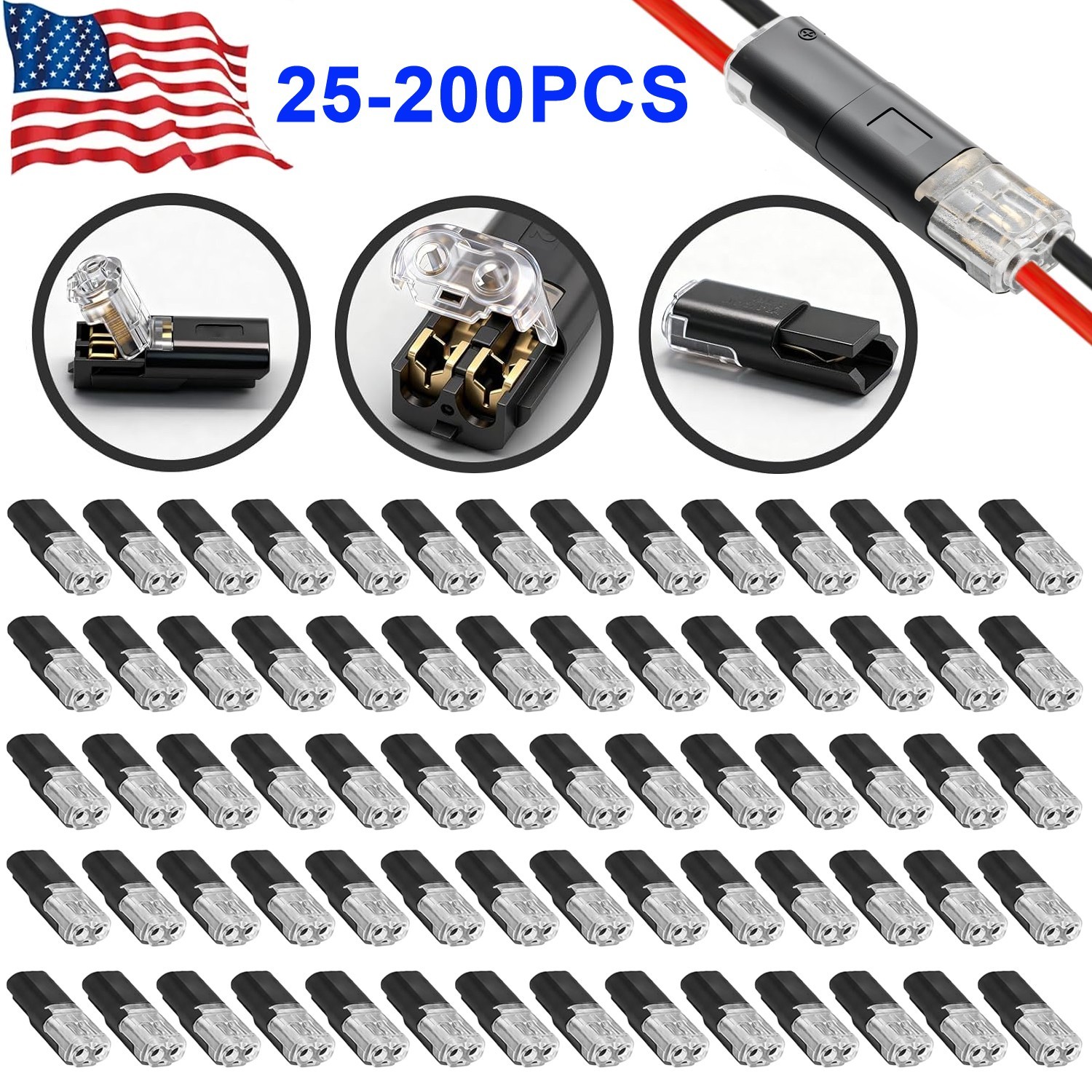 25-200PCS Double Wire Plug in Connector w/ Locking Buckle for Emergency Repairs