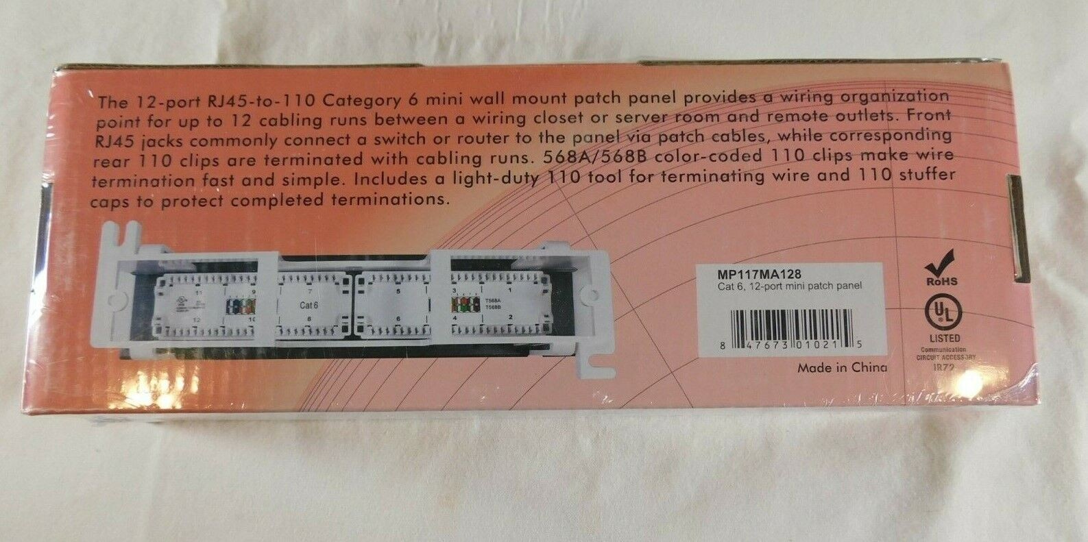 Category 6 Mini Patch Panel 12 Port, RJ45-110, Wall Mount MP117MA128