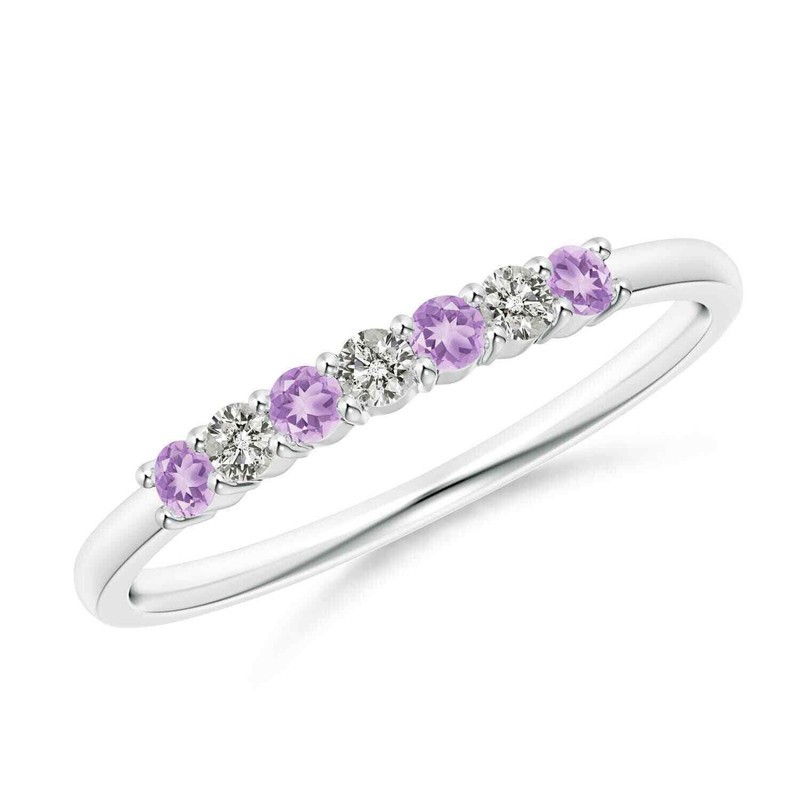 Half Eternity 2MM Round Shape Amethyst 925 Sterling Silver Wedding Band Ring