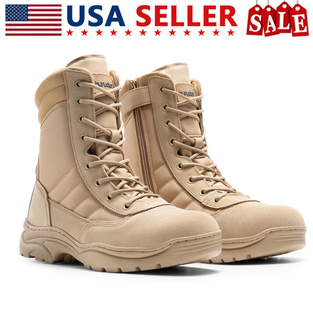 Men's Military Tactical Work Boots Side Zipper Motorcycle Combat Boots US Size
