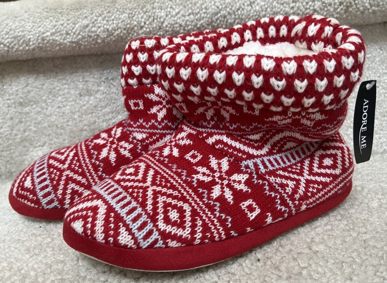 Adore Me Slippers  Comfy High Top Multi Pattern Red White  New