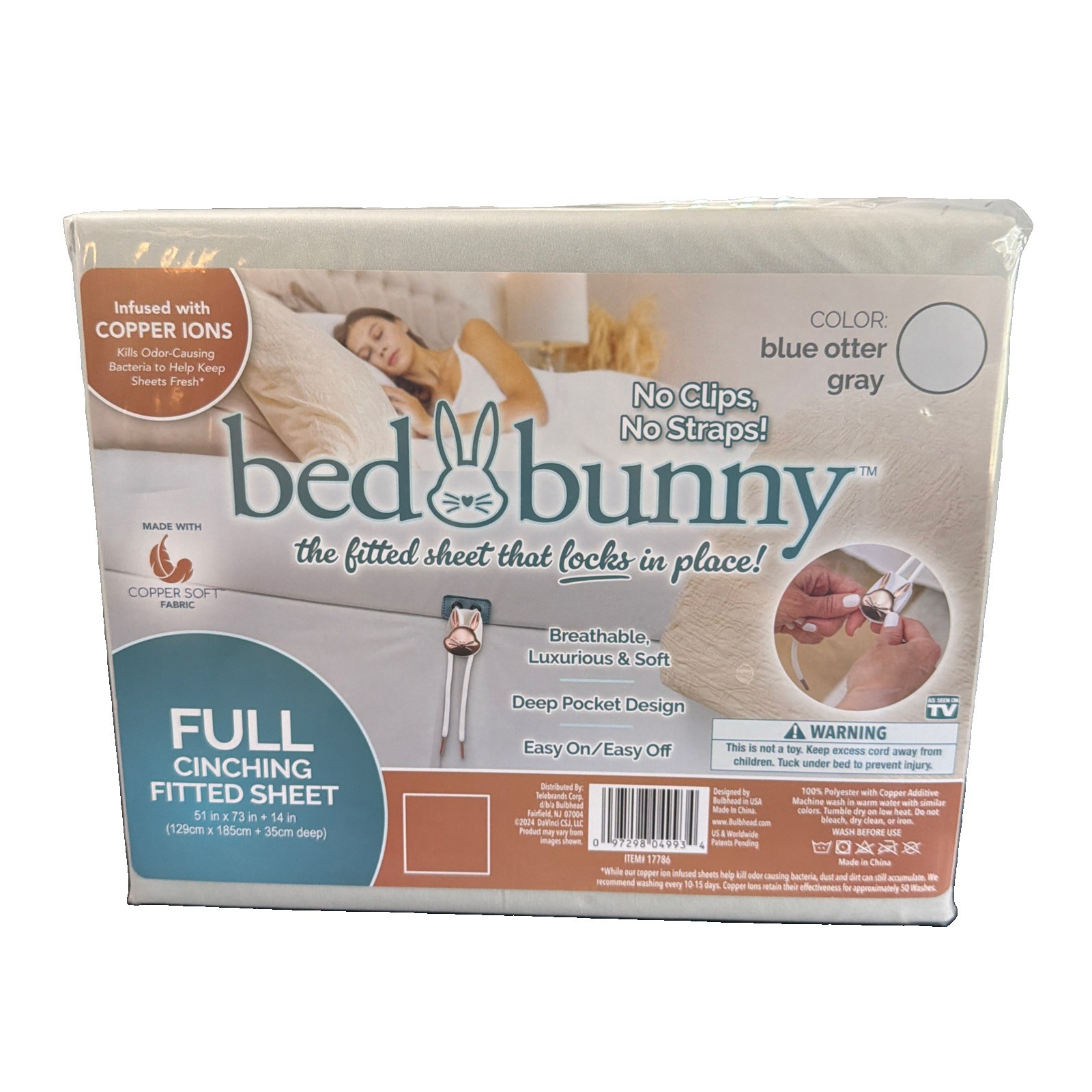 Bed Bunny Locking Fitted Bed Sheet As Seen On TV Full Blue Otter Gray New