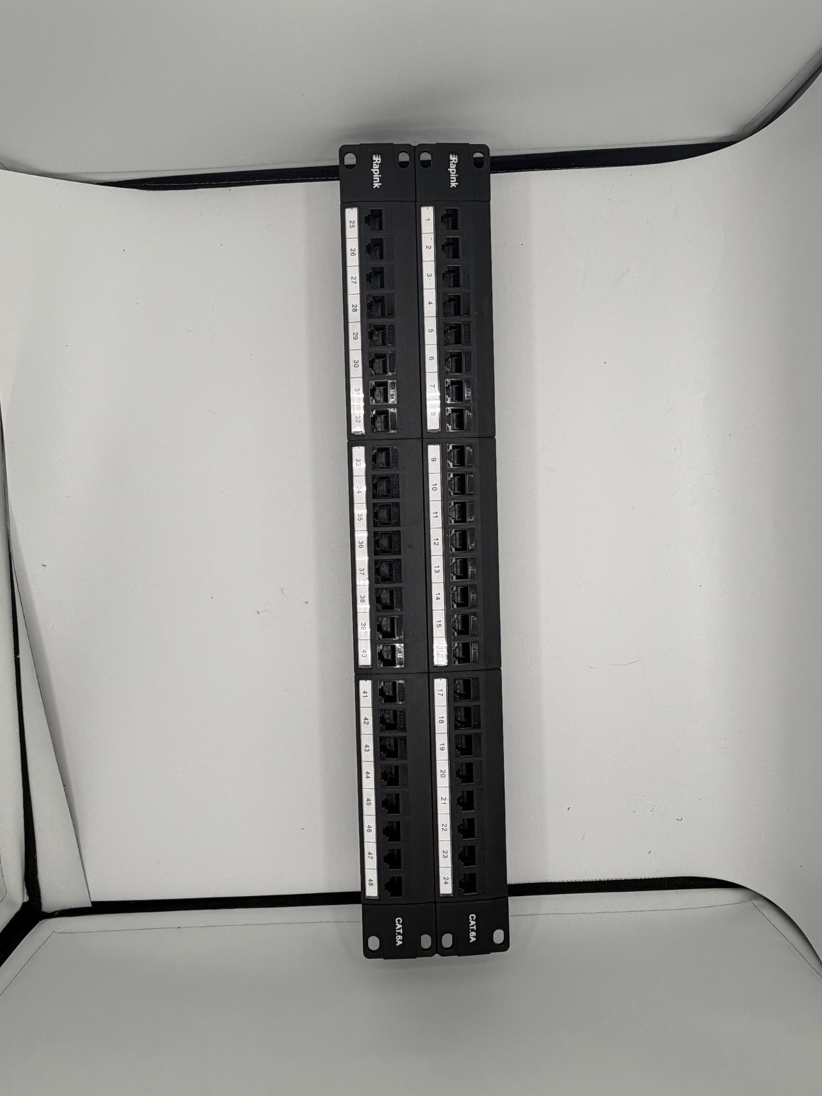 Rapink Patch Panel 48 Port Cat6A with inline keystone, Pass-Thru