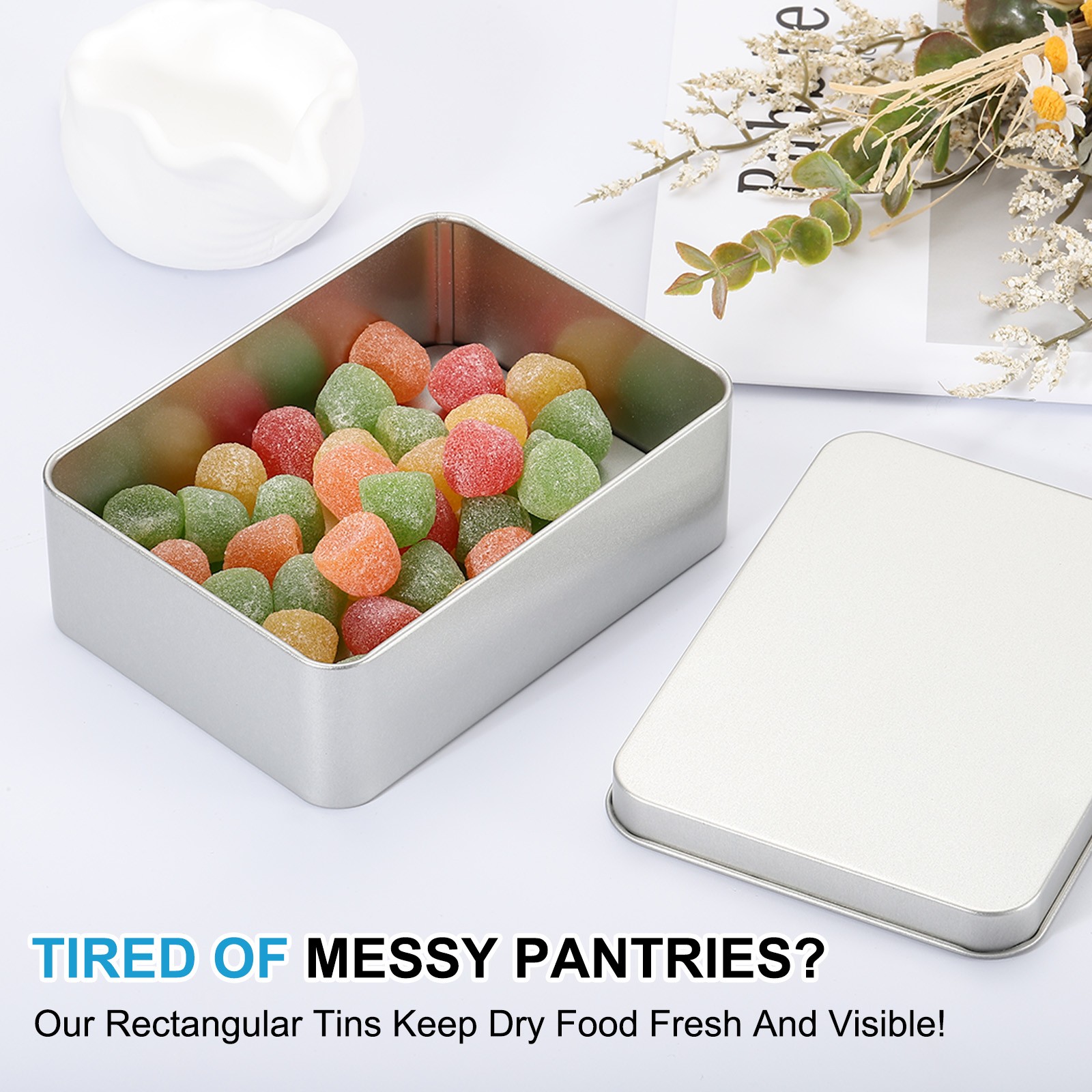 2 Pcs 4.3 x 2.9 x 1.2 Inch Rectangular Storage Tins Box with Lid