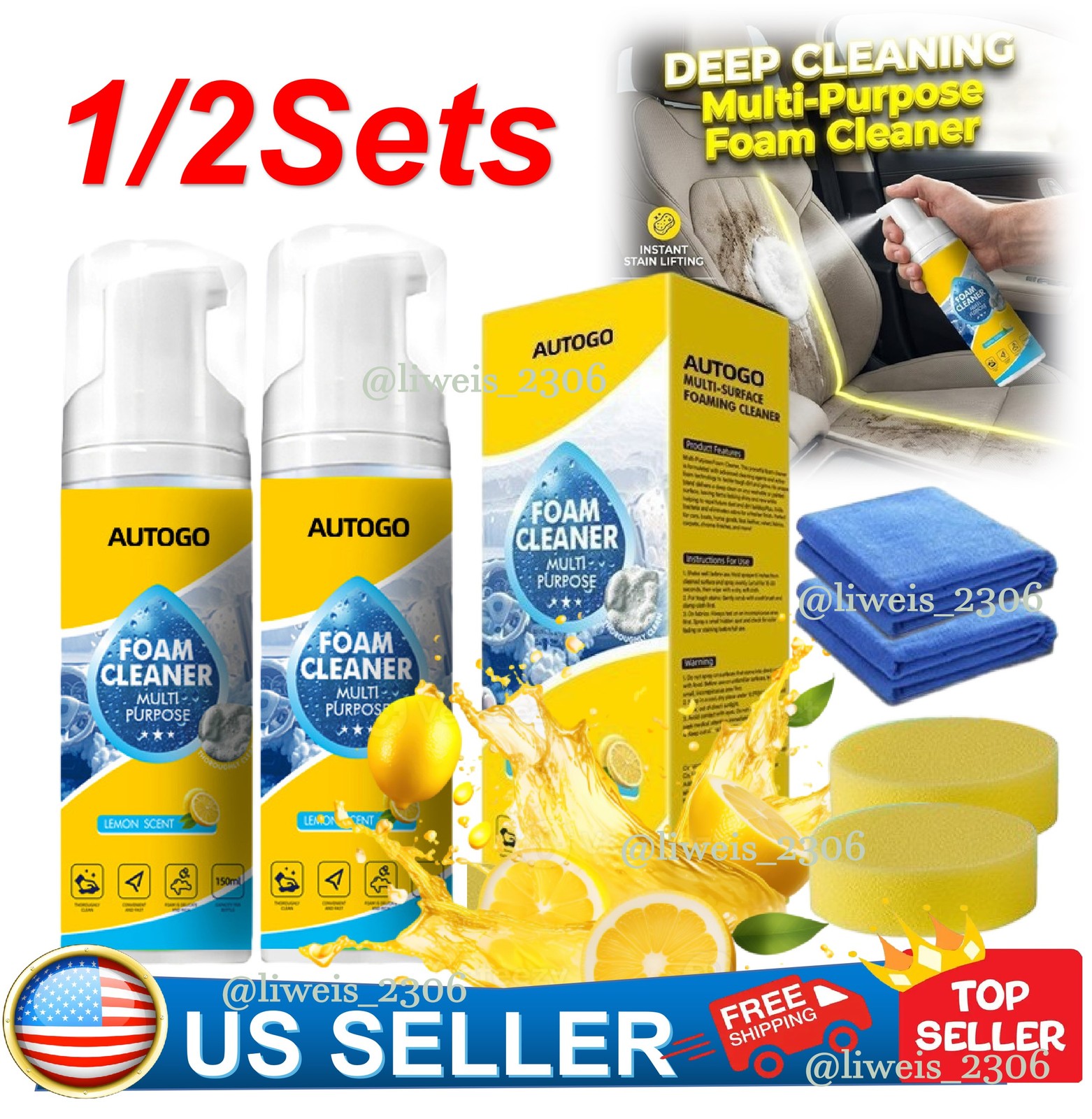 4-in-1 Multi-Enzyme Foam Cleaner, All-Purpose Spray 5oz with Sponge & Towel