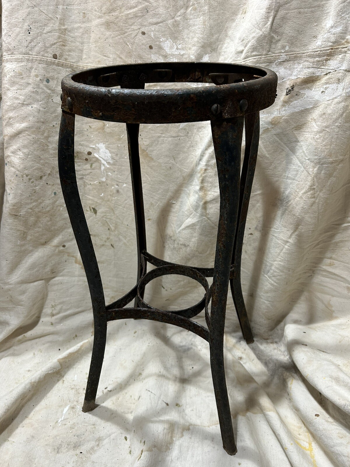 Early Original Vintage Industrial Steel 26x12" Metal Stool - No Seat
