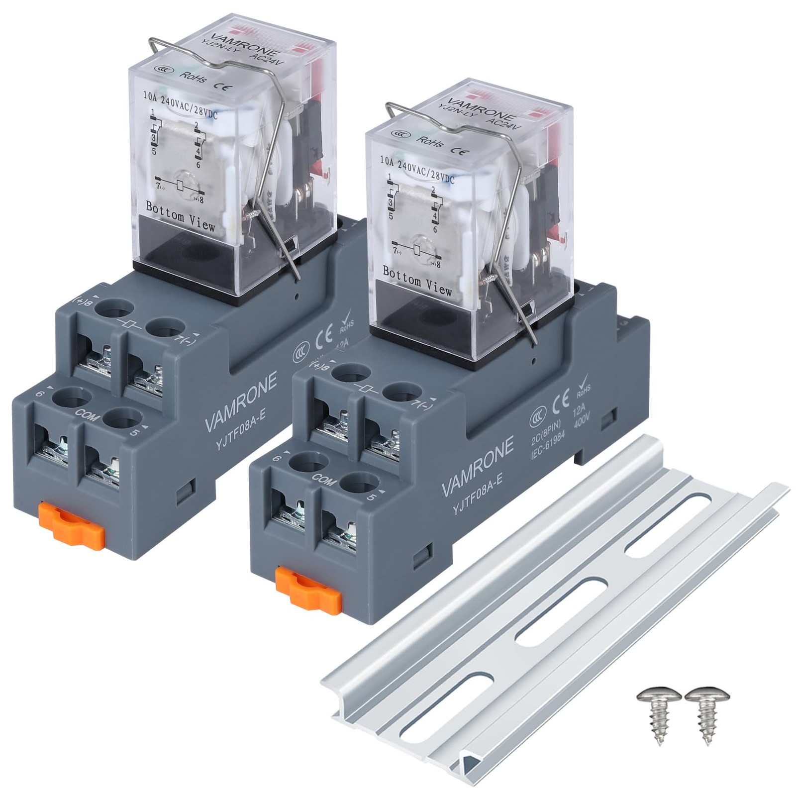 2PCS Electromagnetic Power Relay, 8-Pin 10A 24 AC Relay Coil 24V, 8 Pin