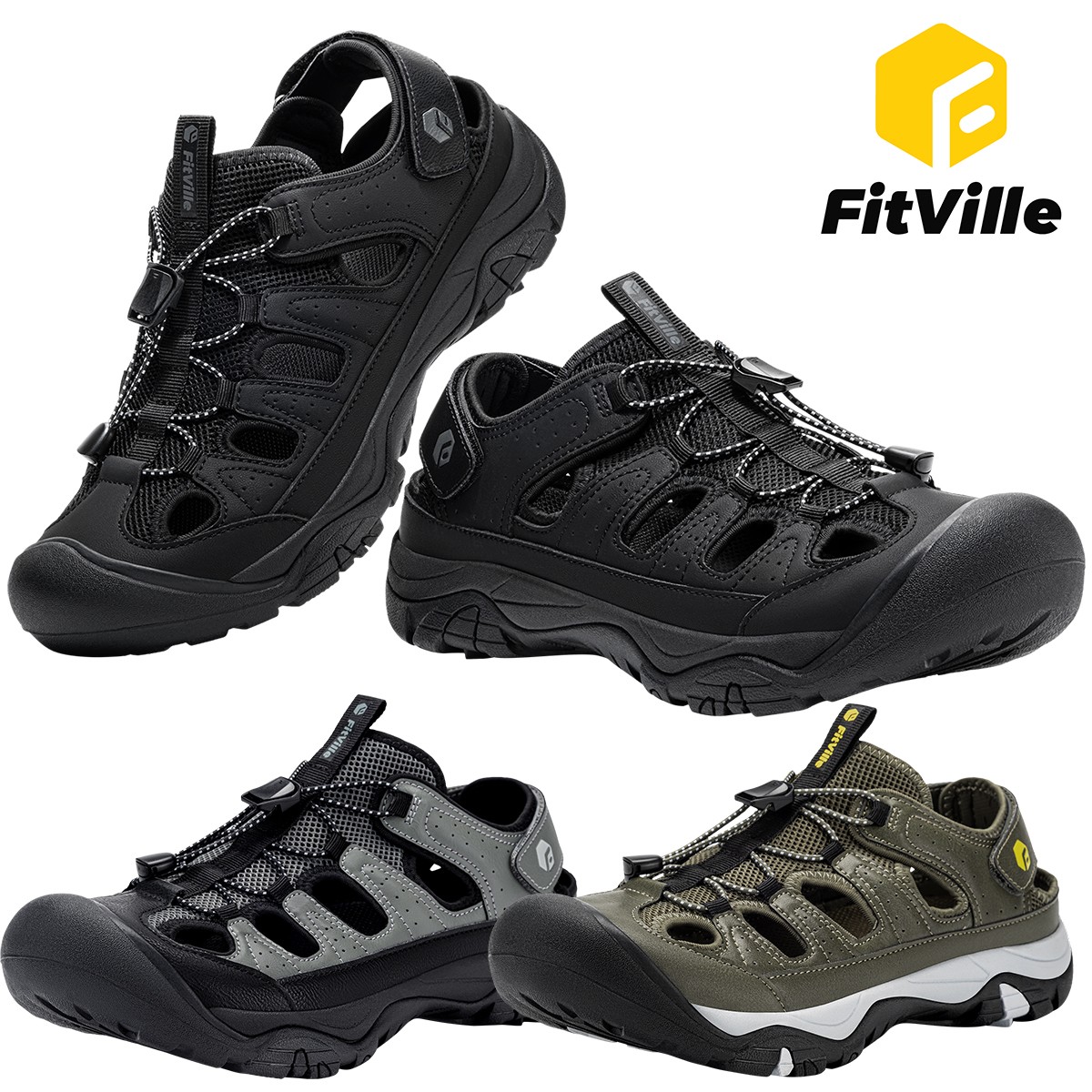 FitVille Men's Closed Toe Sandals Trekking Hiking Sport Sandals Arch Support