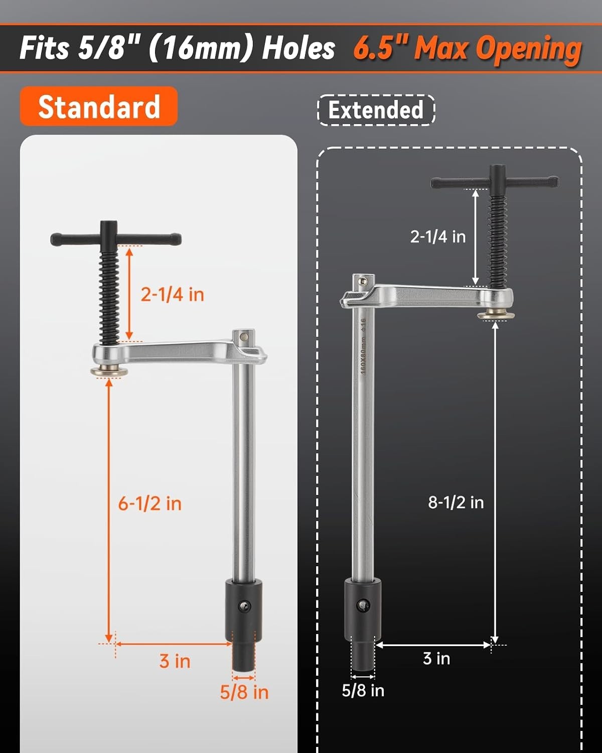 2-Pack Welding Table Clamps - 6.5" Opening Capacity for 5/8" Holes