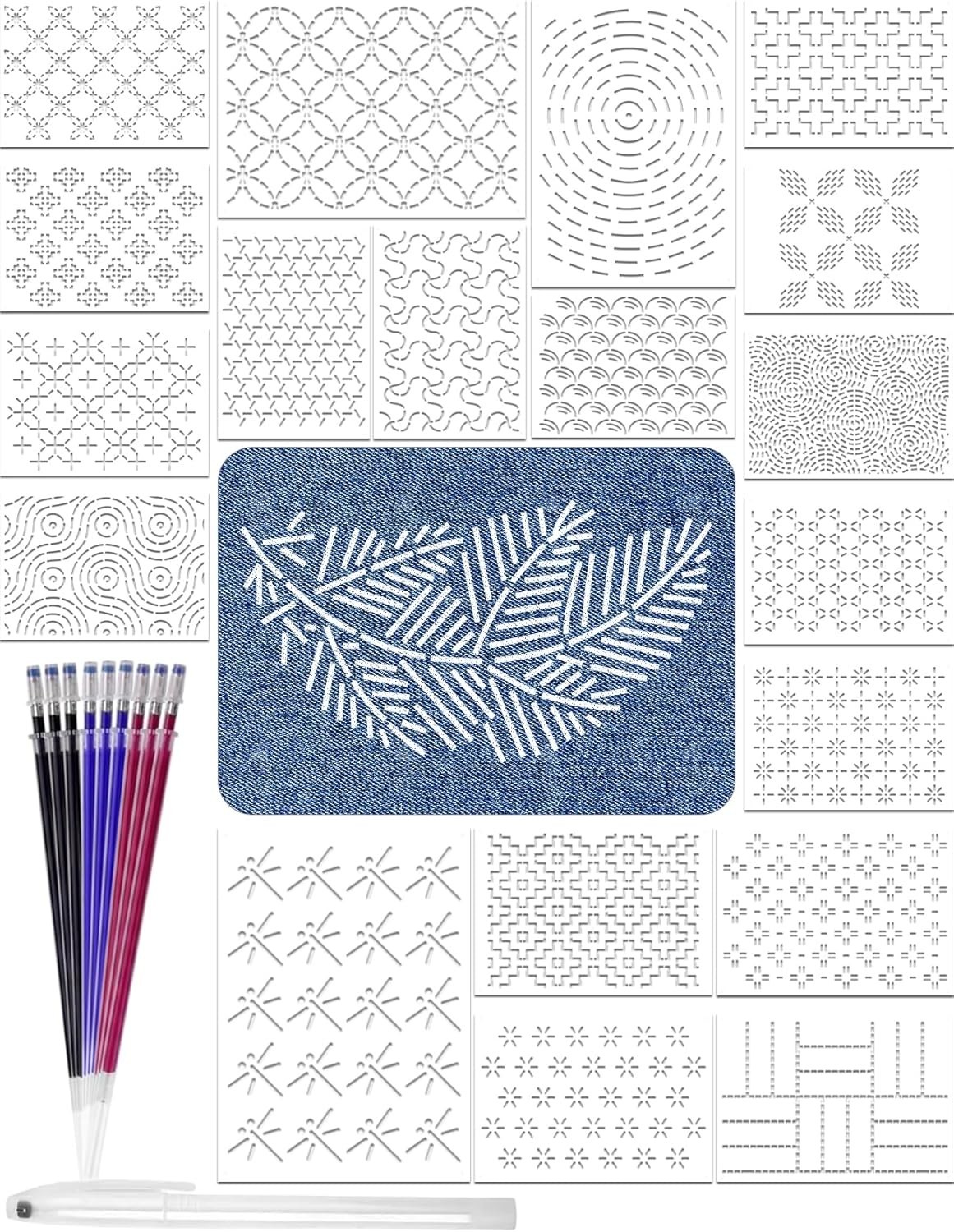 Gezan 20 Pcs Sashiko Stencils 8.3 x 5.9 Inch Plastic Sashiko Template Pattern Ge
