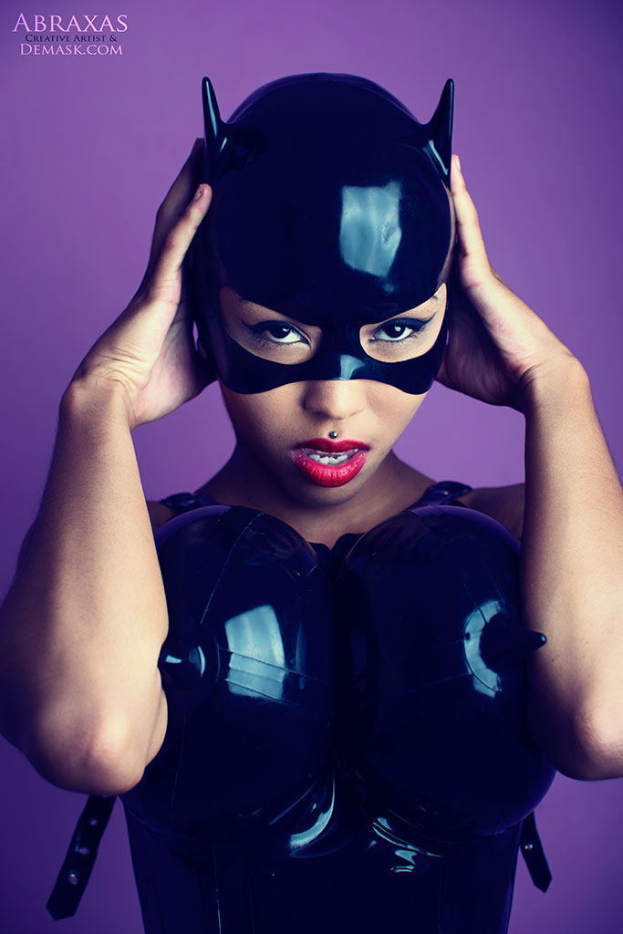 Latex Gummi Hood Catwoman Rubber Mask Fetish Cosplay Halloween Clubwear Headgear