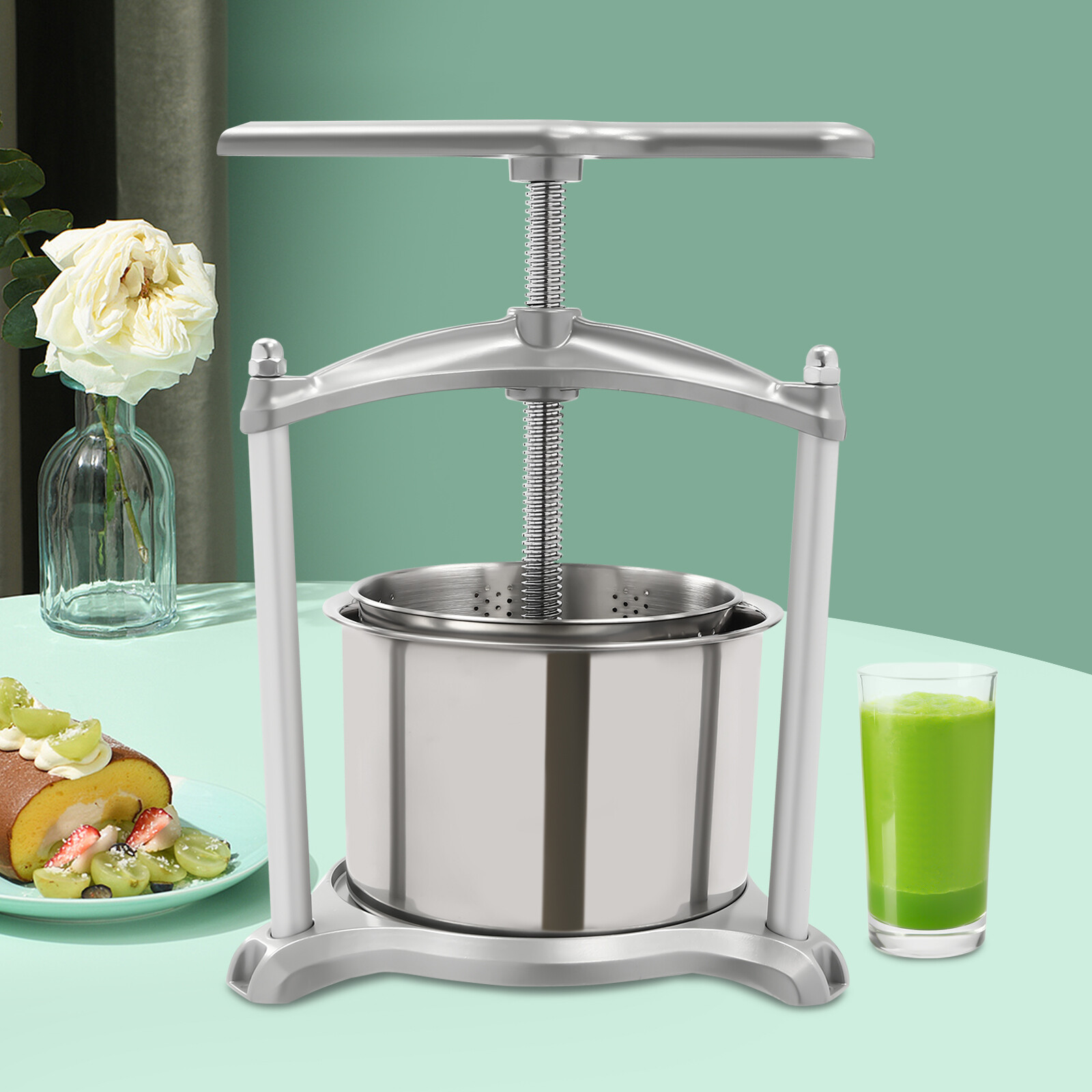 6L Capacity Stainless Steel Fruit Wine Press Juice Extractor With Filter Bag