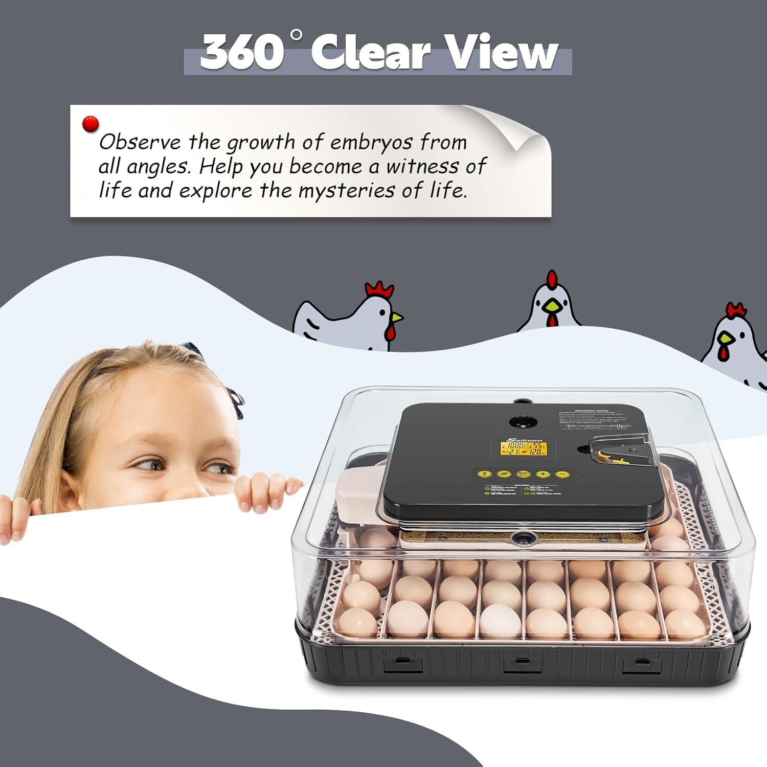 56 Egg Incubator for Hatching Eggs with Automatic Egg Turning Egg Candler Gift-
