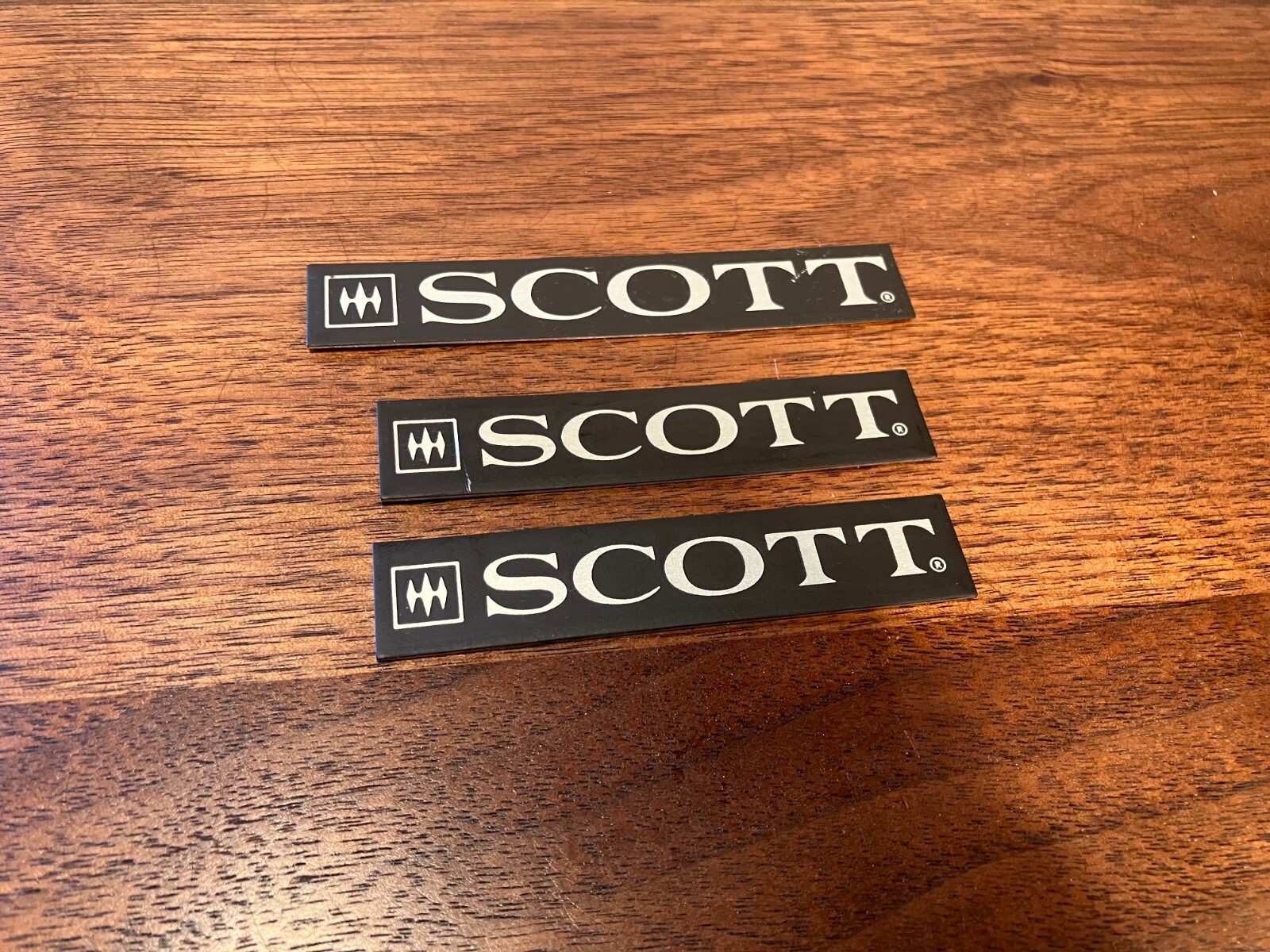 3 Original Scott Badges for Scott Audio Equipment - Metal Badges Logos
