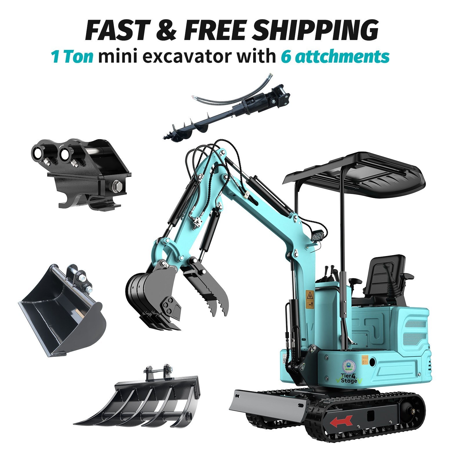 Mini Excavator 1.4Ton Track Digger KUBOTA Engine  with 6 Attachment Pilot System