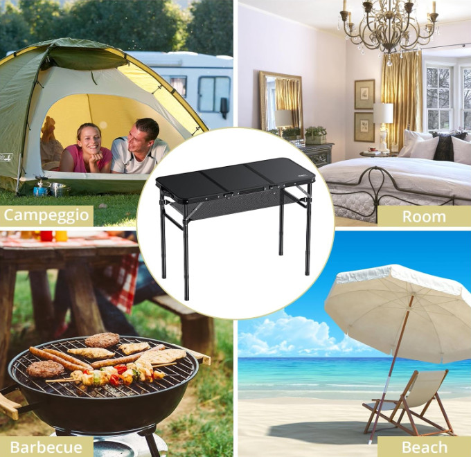 3ft Folding Aluminum Camping Table, Adjustable Height, Portable Outdoor Table