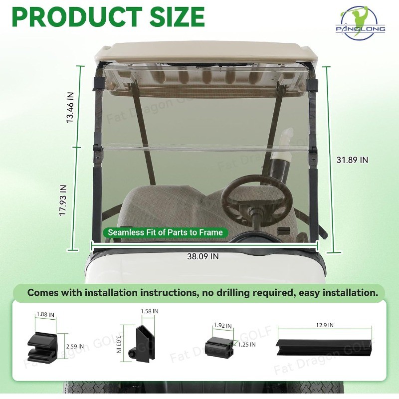 Windshield Tinted, Golf Cart Windshield with all Windshield Clips for 2008-Up