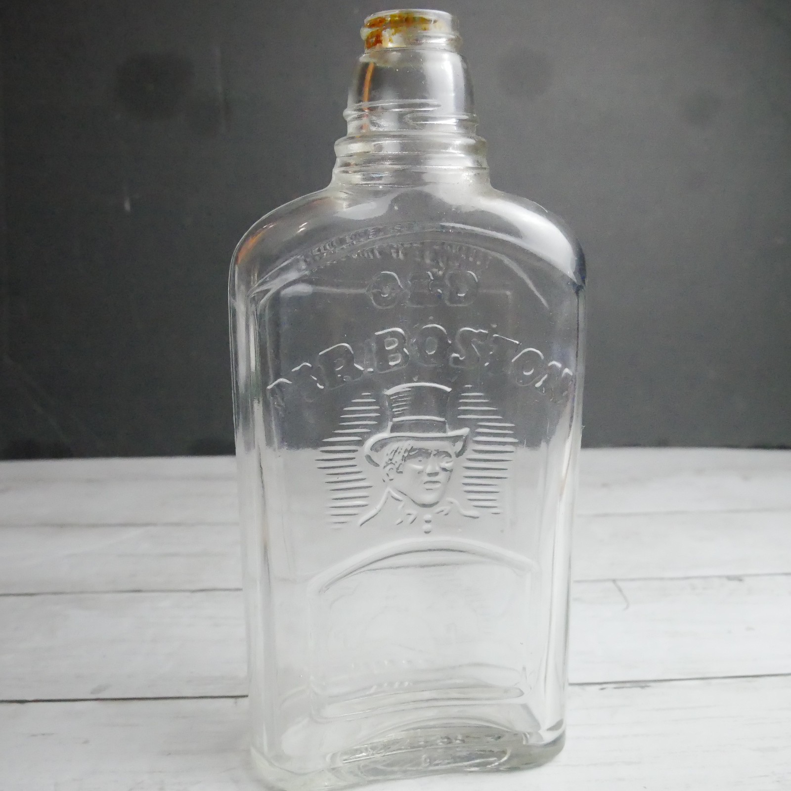 Vintage Old Mr Boston Whiskey Clear Glass Embossed Empty Bottle