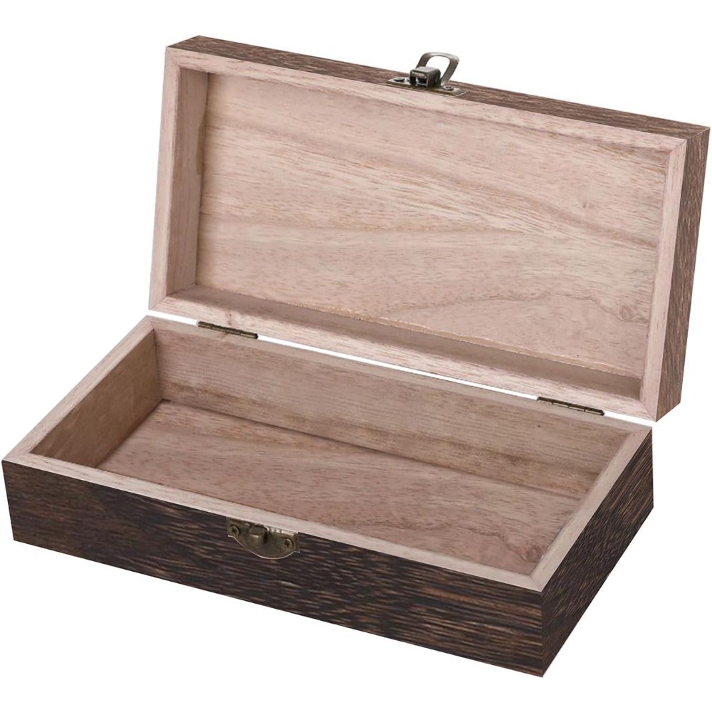 Vintage Wooden Storage Box with Lid Rectangular Solid Wood Keepsake Organizer