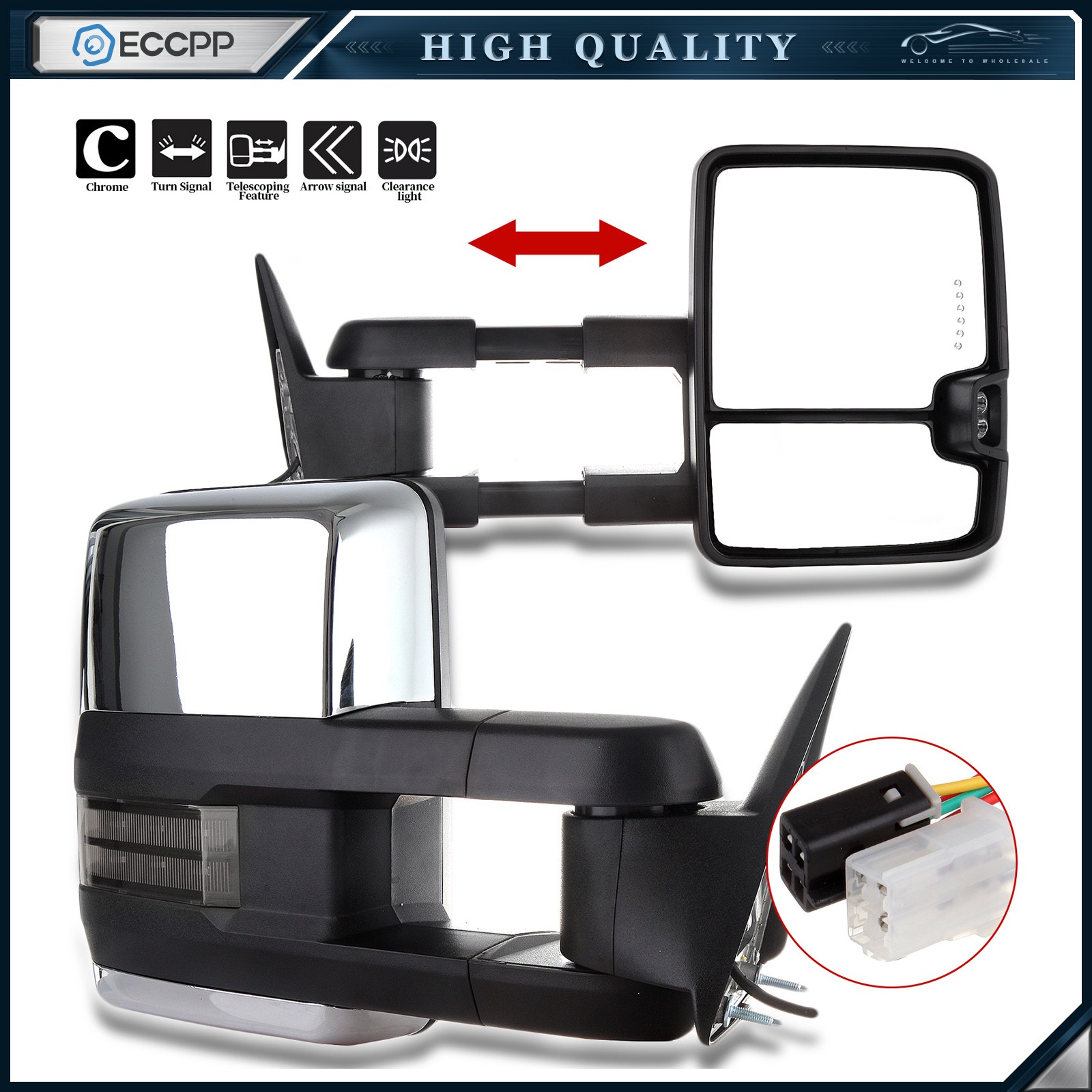Pair Power Chrome Tow Mirrors For 88-98 Chevy GMC C/K 1500 2500 3500 Turn Signal