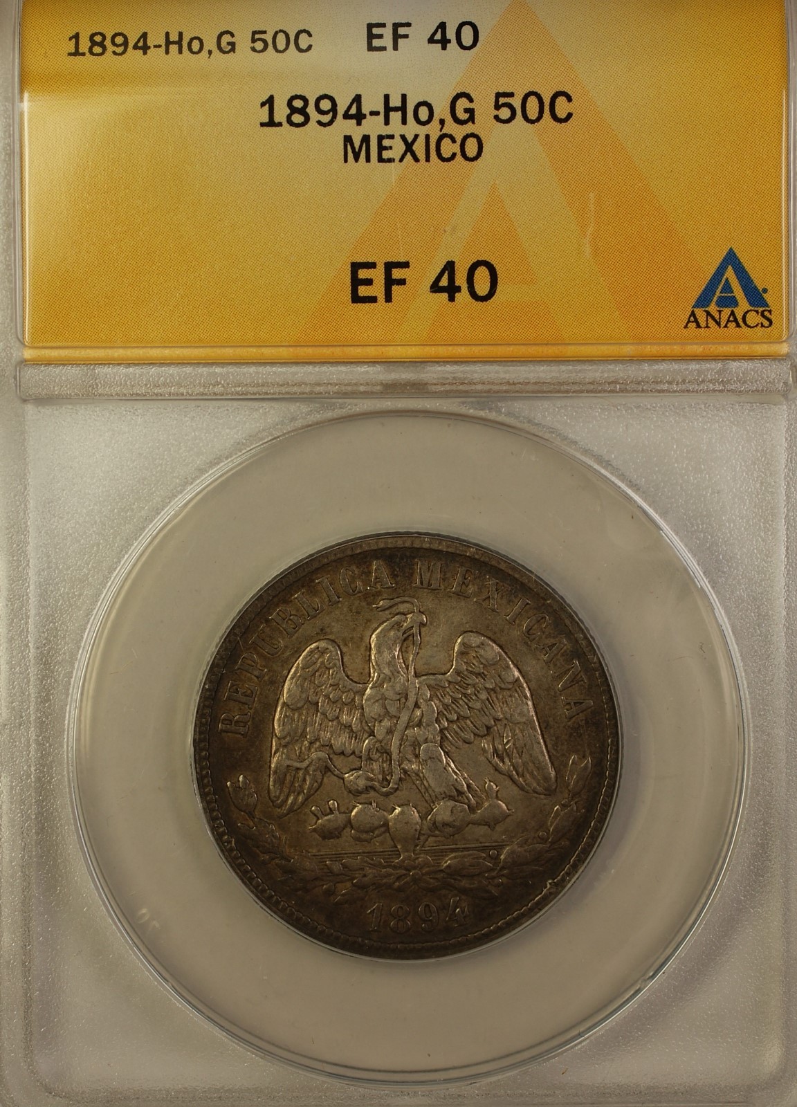 1894-Ho G Mexico 50 Cents Silver Coin ANACS EF-40