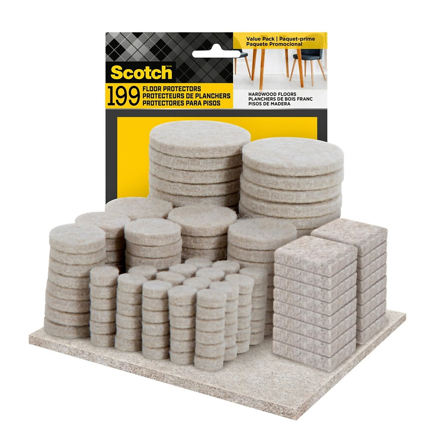 3m FP845199NA Felt Pad Protectors, Assorted Sizes And Shapes, Beige, 199/pack