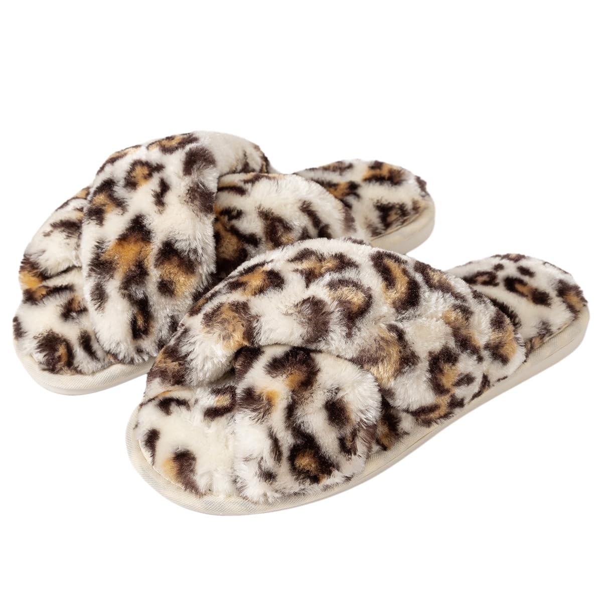 AyFUN Womens Cross Band Slippers Cozy Furry Fuzzy House Slippers Open Toe Flu...
