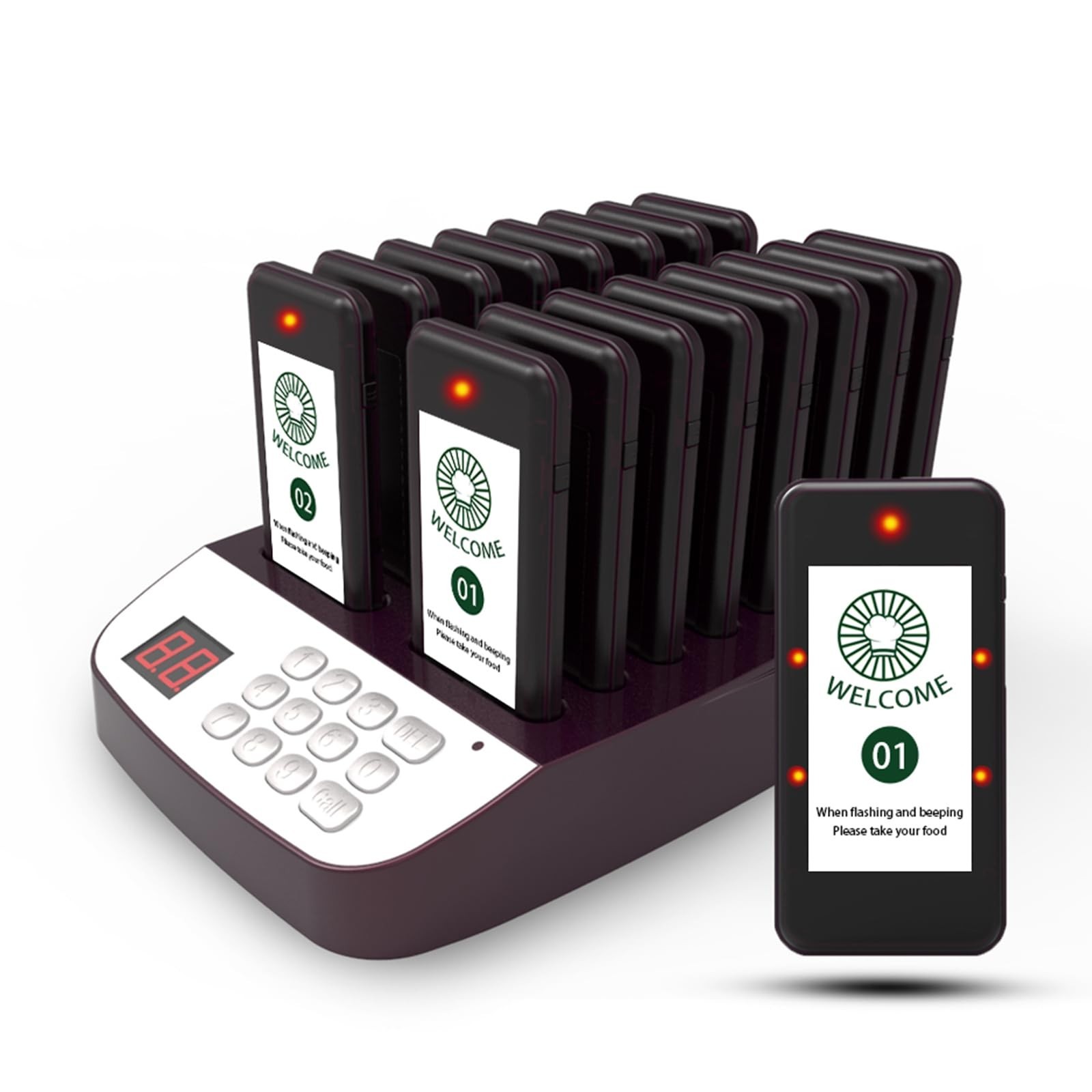 Restaurant Pager System,Beepers for Restaurants 1640ft Long Range,16 Pagers w...